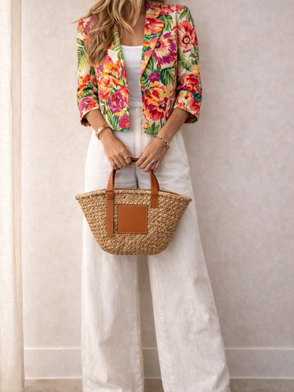 Bandolino Floral Stretch Blazer in Pink, Green & Orange